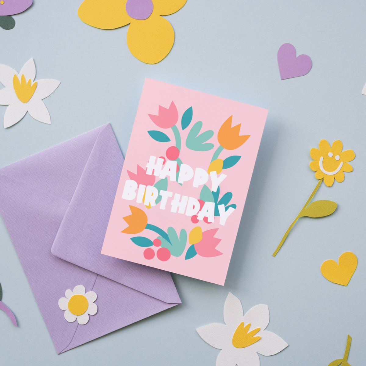 Floral Cutouts Happy Birthday Card
