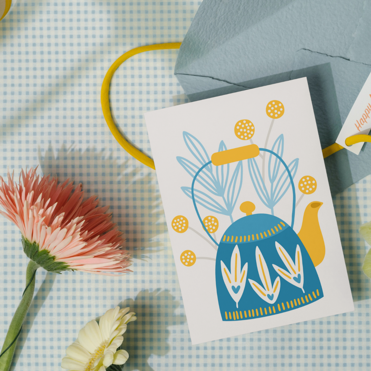 Floral Tea Time Kettle Greetings Card