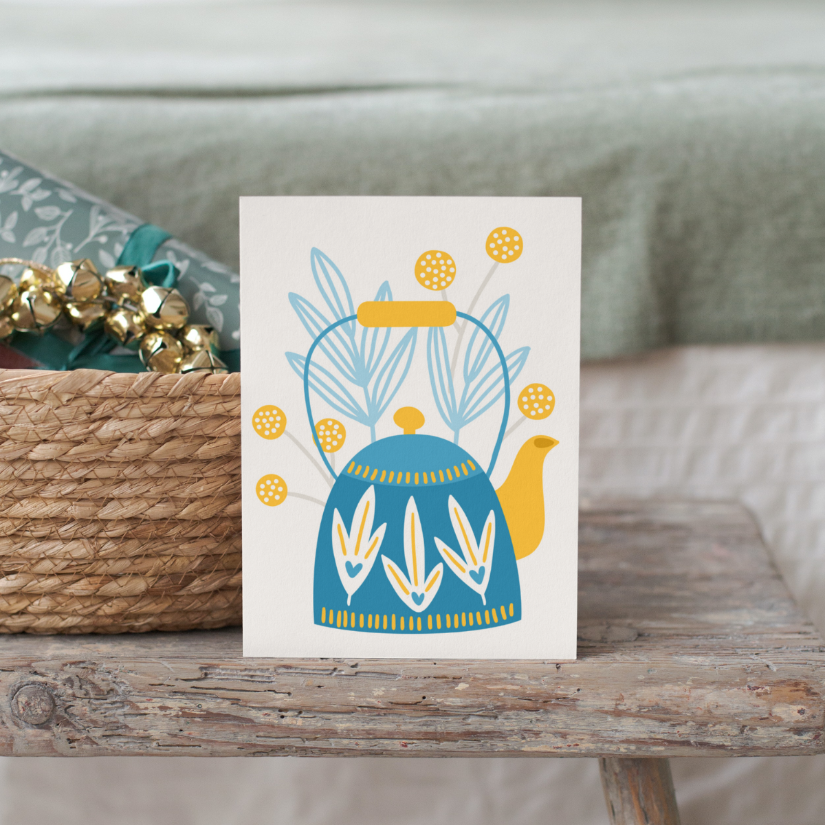 Floral Tea Time Kettle Greetings Card