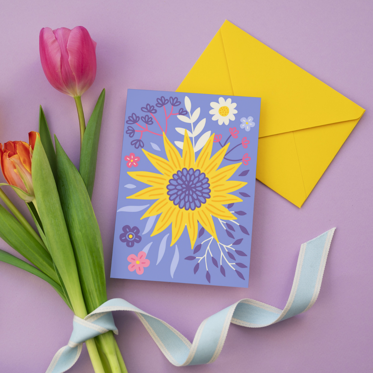 Floral Meadow Sunflower Greetings Card