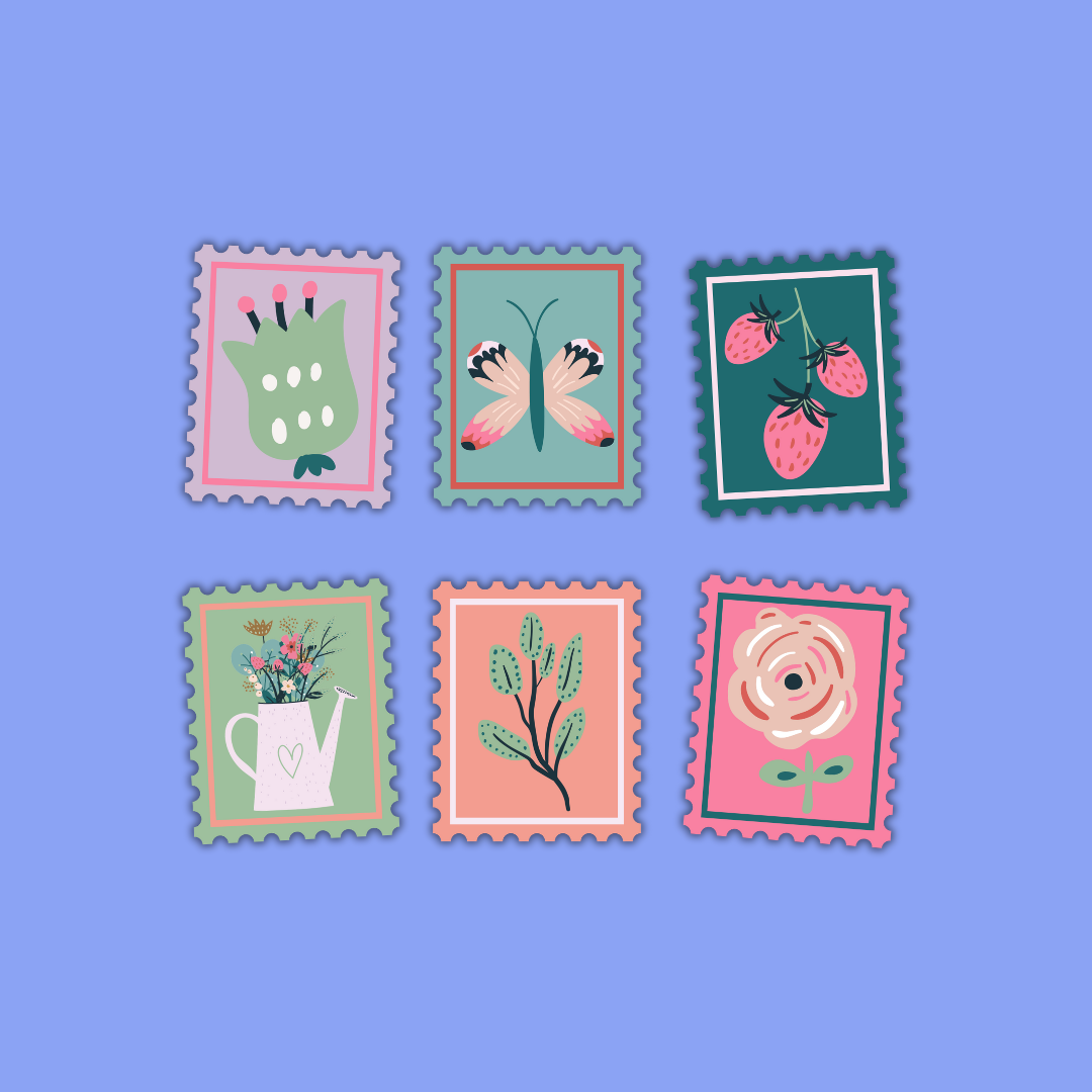 Lovely Things Stamp Sticker Collection – Cottagecore, Folk Art & Nature-Inspired Designs