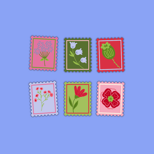 Floral Collection Die Cut Stamp Sticker Packs (6 Designs)