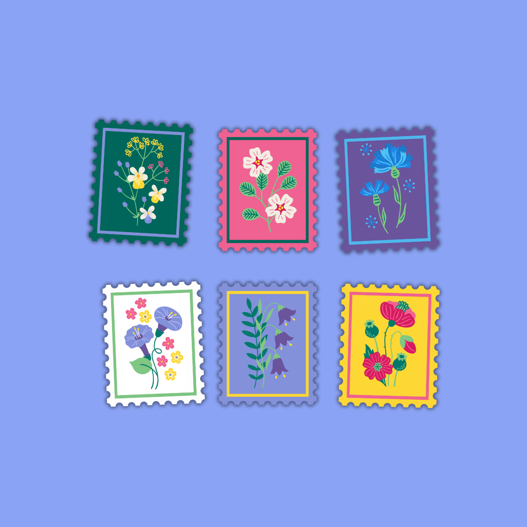 Floral Collection Die Cut Stamp Sticker Packs (6 Designs)