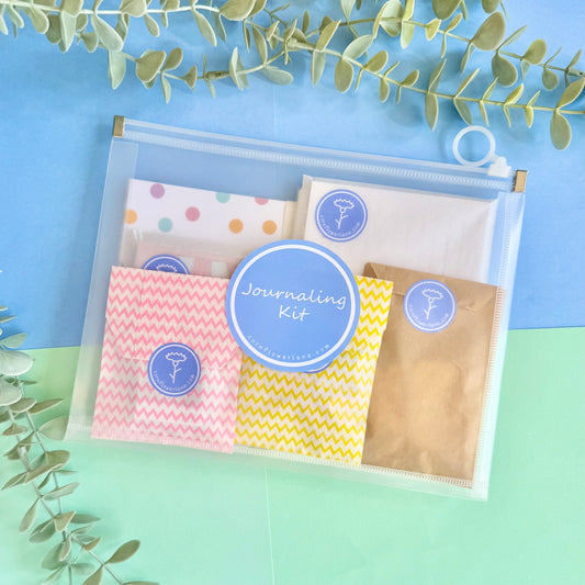 Ice Cream Sundae paper craft kit with stickers, journal cards, and die cuts in a clear pouch