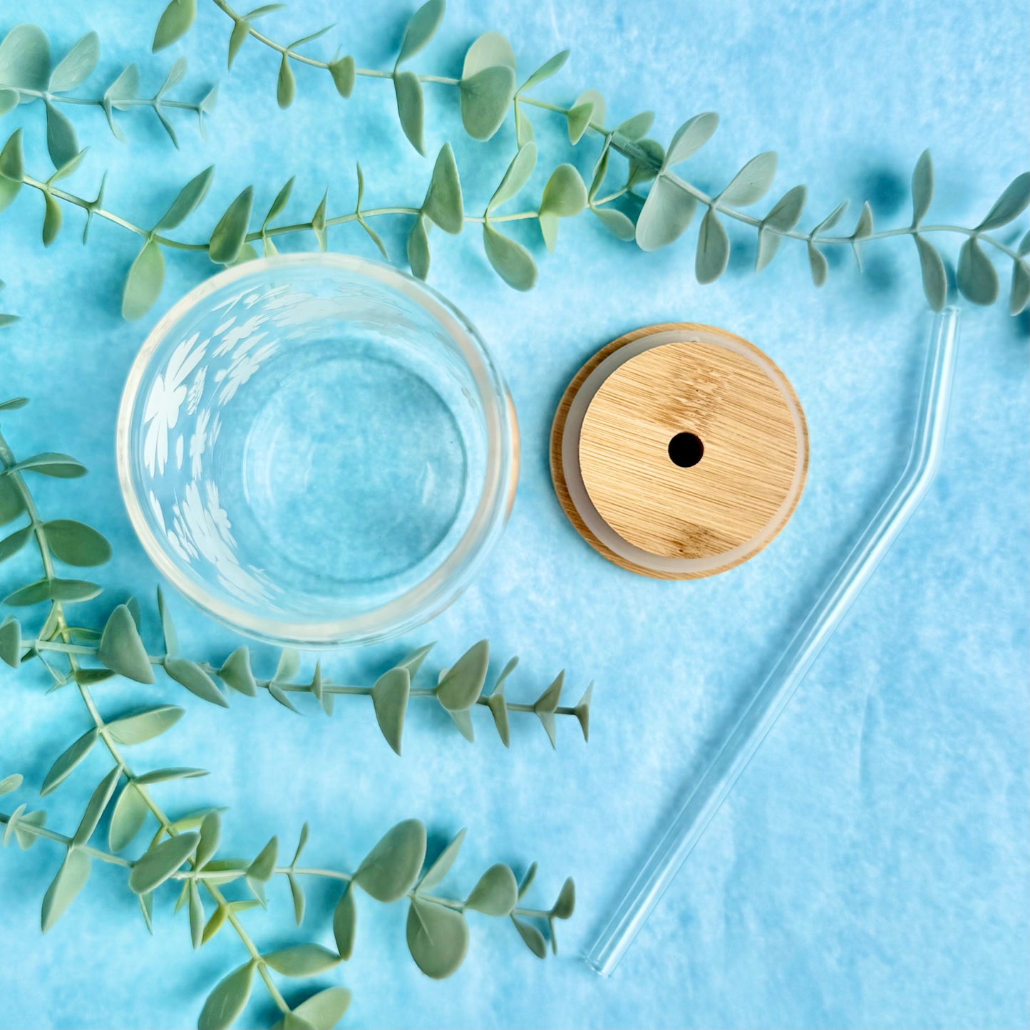 16oz Glass Tumbler With Lid & Straw - Summer Meadow