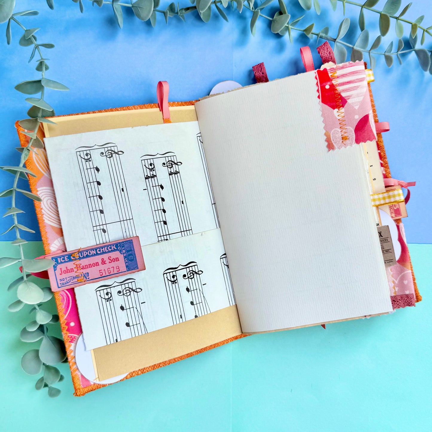 Handmade Soft Cover Journal - Slim Pink Hearts