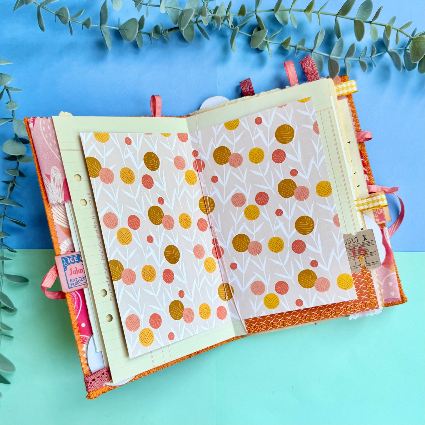 Handmade Soft Cover Journal - Slim Pink Hearts