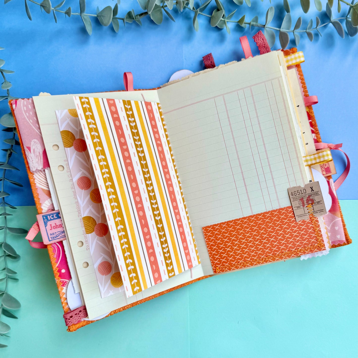 Handmade Soft Cover Journal - Slim Pink Hearts