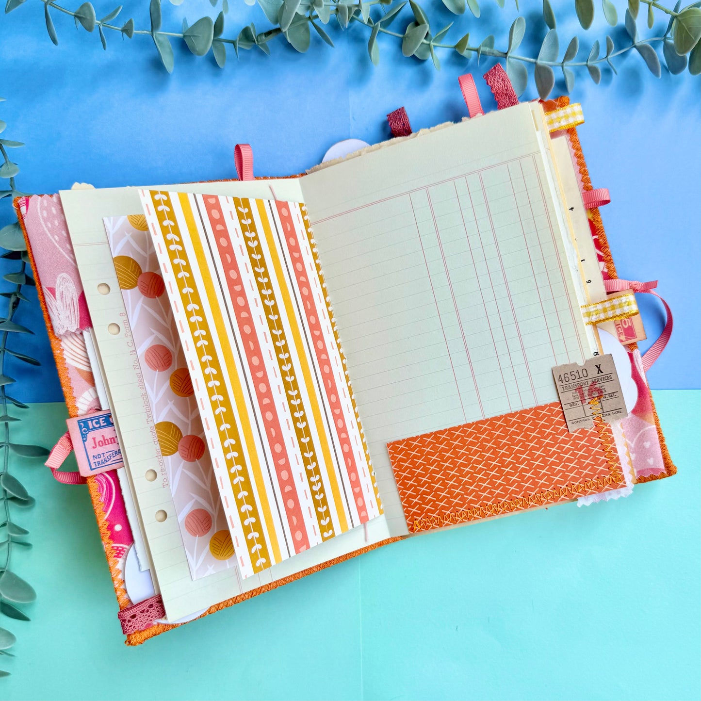 Handmade Soft Cover Journal - Slim Pink Hearts