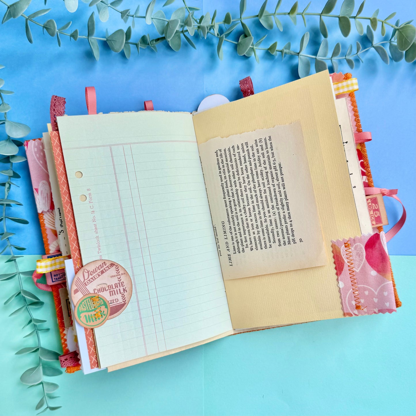 Handmade Soft Cover Journal - Slim Pink Hearts
