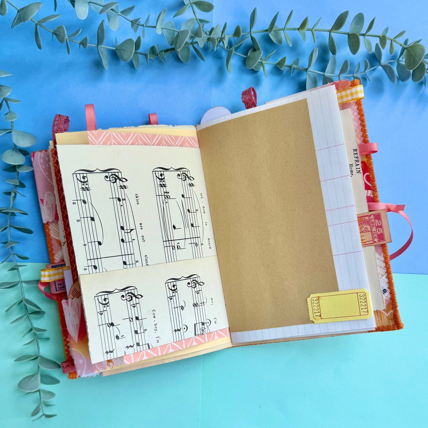 Handmade Soft Cover Journal - Slim Pink Hearts