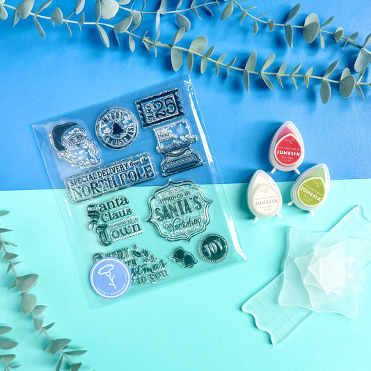 Festive Stamping Craft Kit – Silicone Stamp Set, Acrylic Blocks & Ink Pads