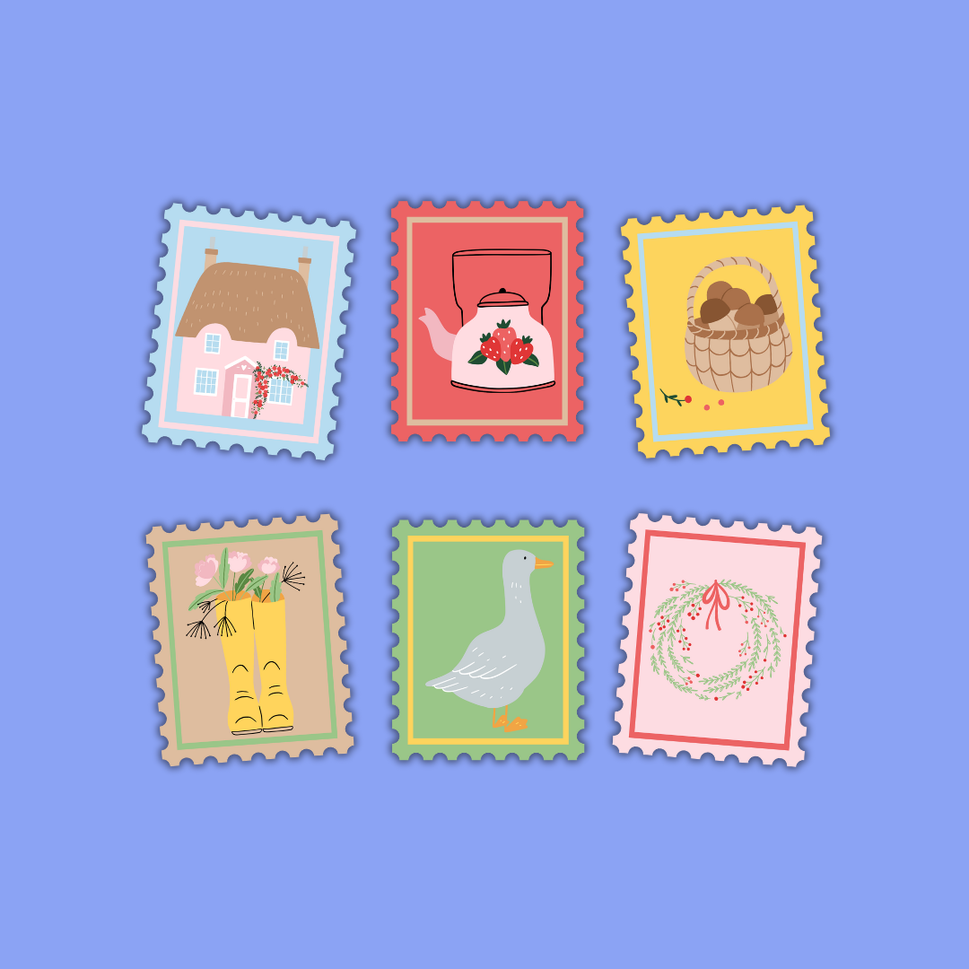 Lovely Things Stamp Sticker Collection – Cottagecore, Folk Art & Nature-Inspired Designs