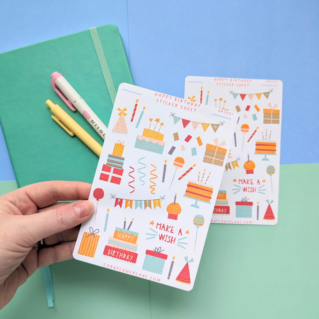 Happy Birthday Sticker Sheet – 30 Stickers for Journals, Planners & Craft Projects