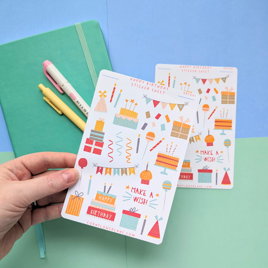 Happy Birthday Sticker Sheet – 30 Stickers for Journals, Planners & Craft Projects