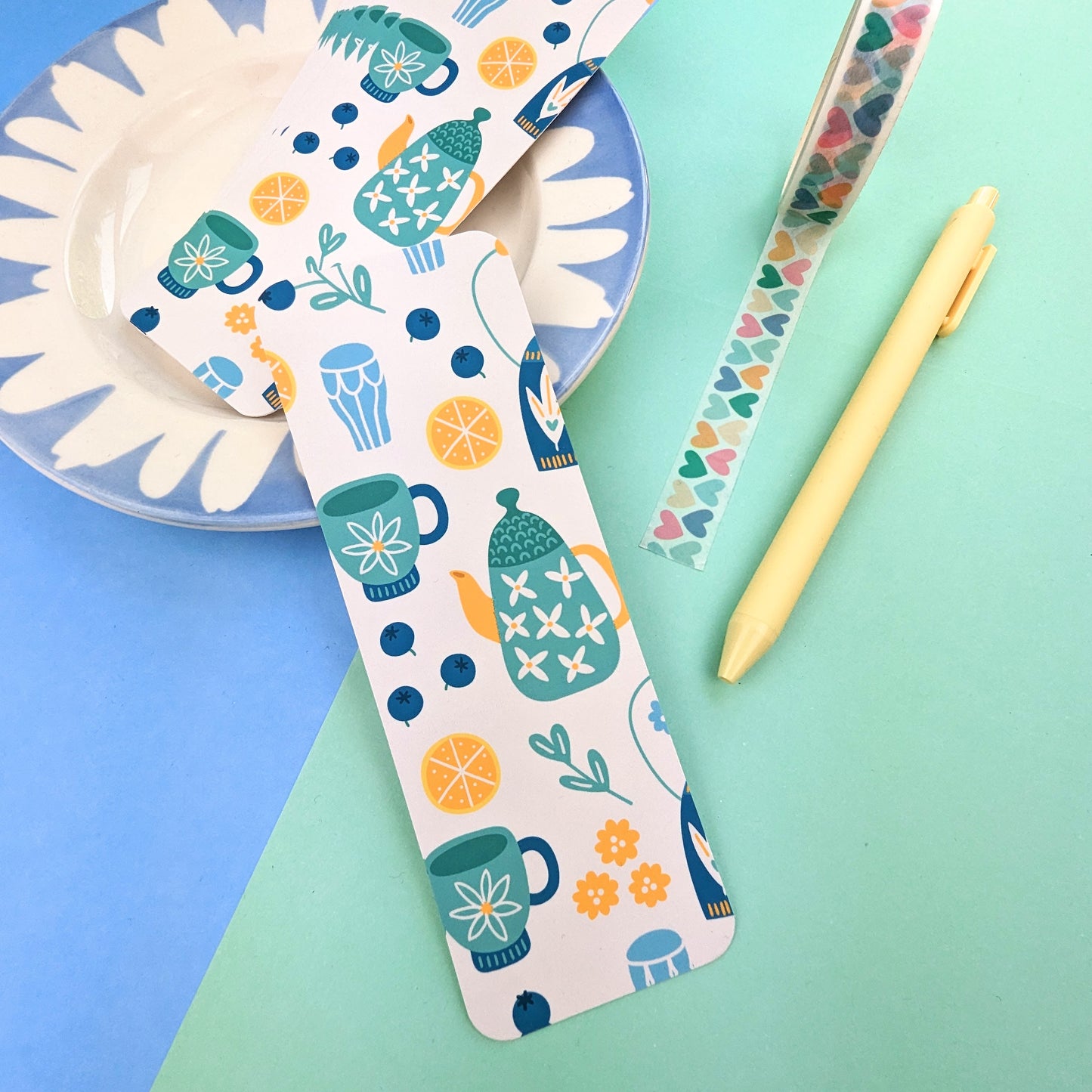 Floral Tea Time Bookmark - Kettle