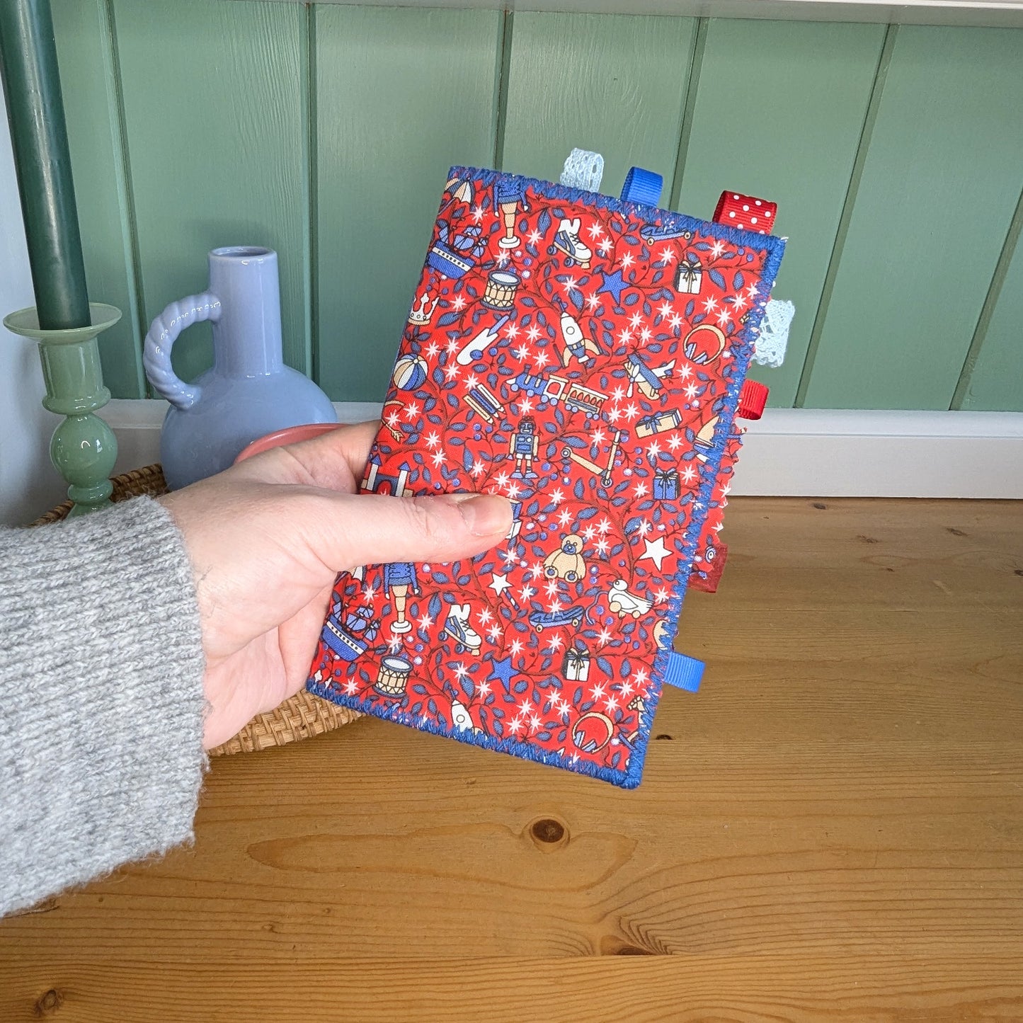 Handmade fabric mini journals with ribbon tie for Christmas journaling or memory keeping