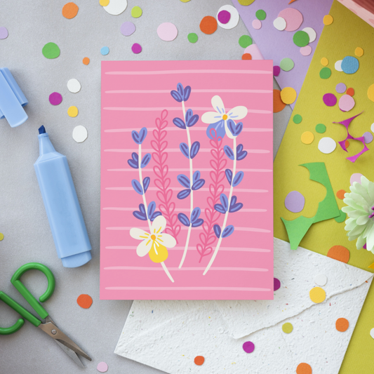 Floral Meadow Lavender Greetings Card