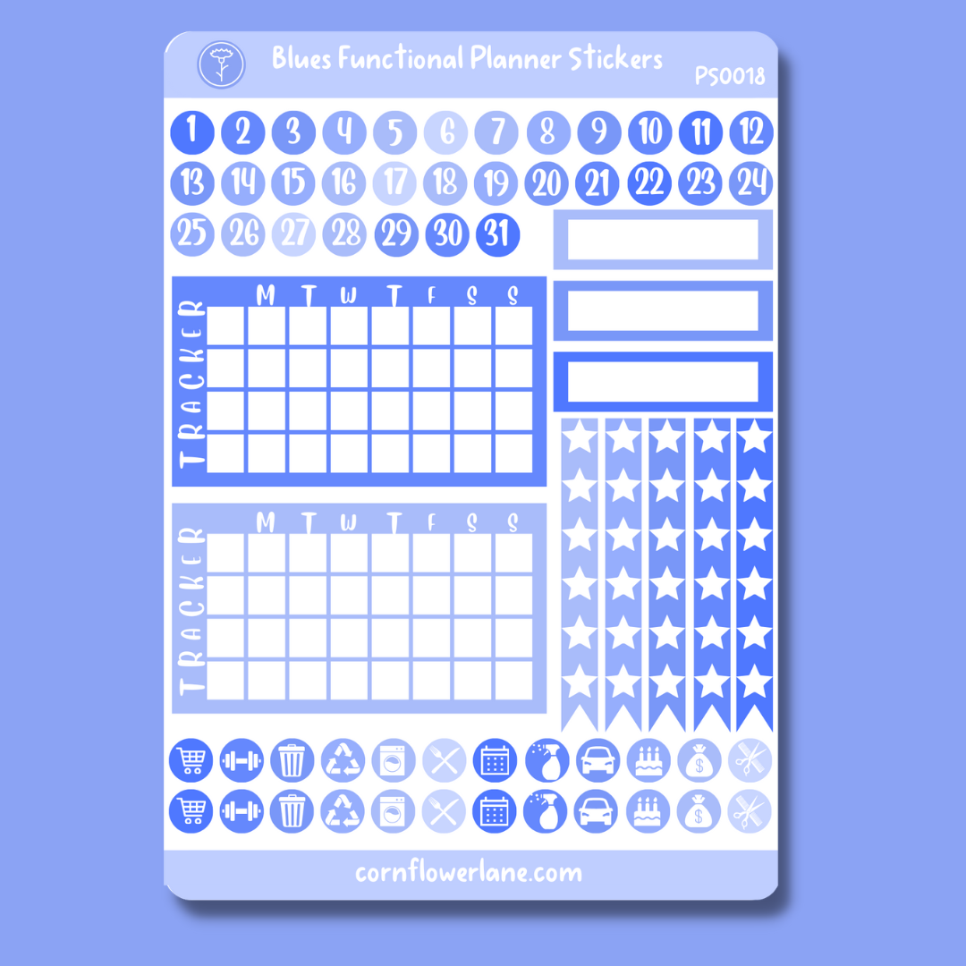 Blues Functional Planner Sticker Sheet