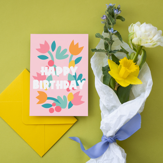 Floral Cutouts Happy Birthday Card