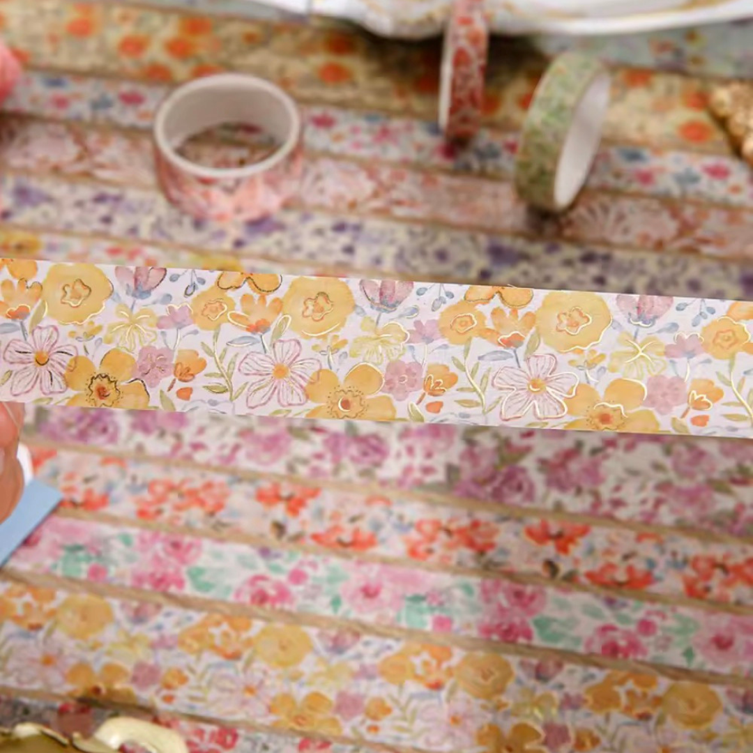 32 Roll Pink Floral Washi Tape Set with Cotton Drawstring Bag