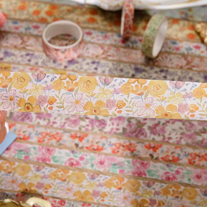 32 Roll Pink Floral Washi Tape Set with Cotton Drawstring Bag