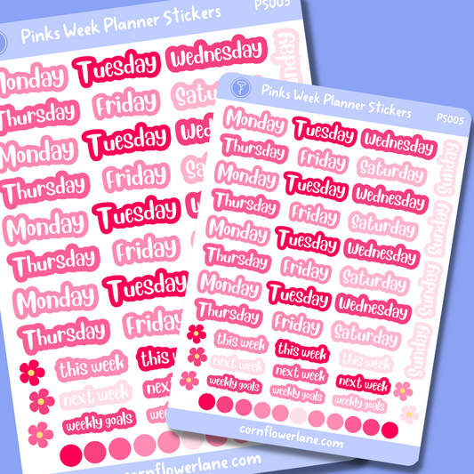 Pinks Week Planner Sticker Sheet