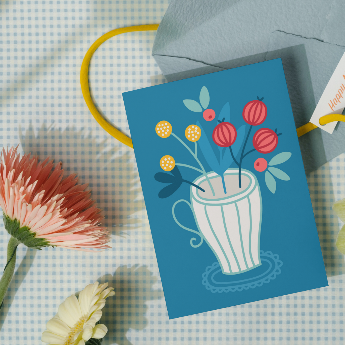 Floral Tea Time Mug Posy Greetings Card