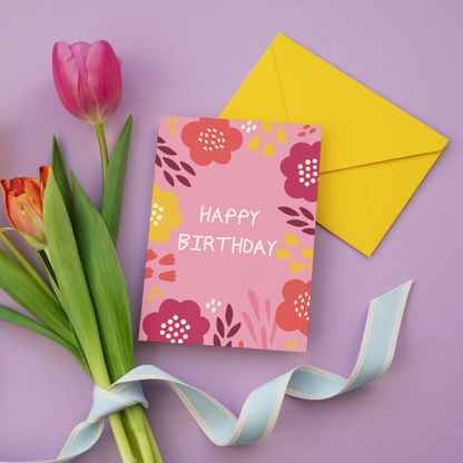 Floral Garden Happy Birthday Card