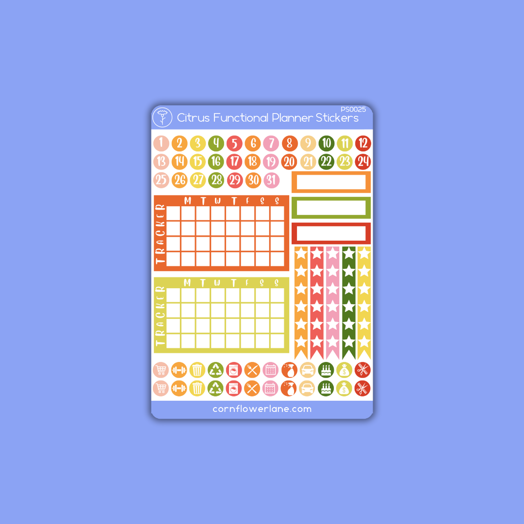 Citrus Functional Planner Sticker Sheet