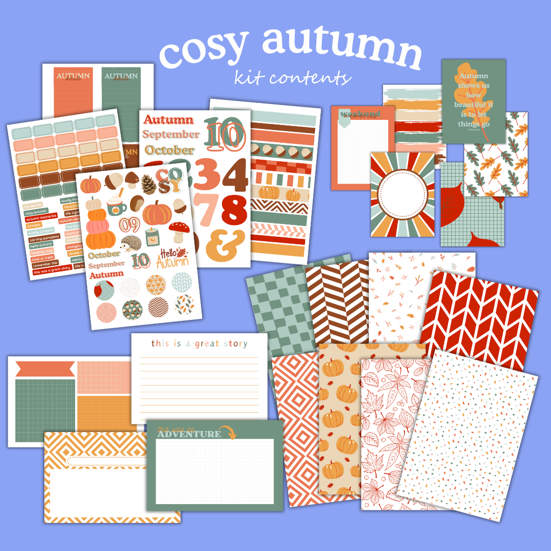 Cosy Autumn Printable Craft Kit – Die Cuts, Papers & Journal Cards (Instant Download)