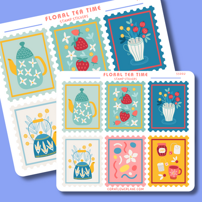 Floral Tea Time Stamp Stickers