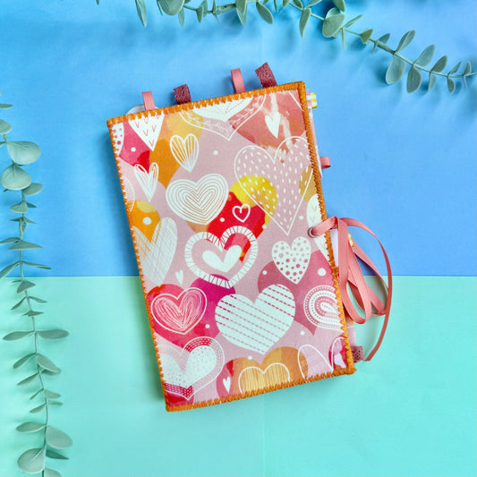 Handmade Soft Cover Journal - Slim Pink Hearts