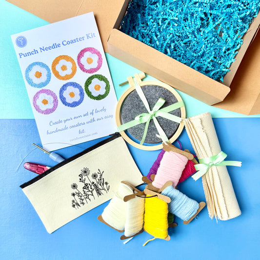 Punch Needle Coaster Kit – Complete DIY Set for Handmade Floral Coasters