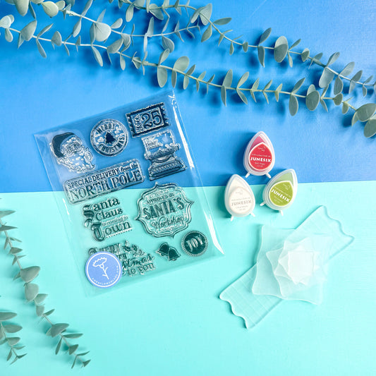 Festive Stamping Craft Kit – Silicone Stamp Set, Acrylic Blocks & Ink Pads