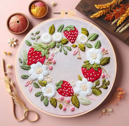Strawberry Wreath Embroidery Kit – All-In-One Craft Gift