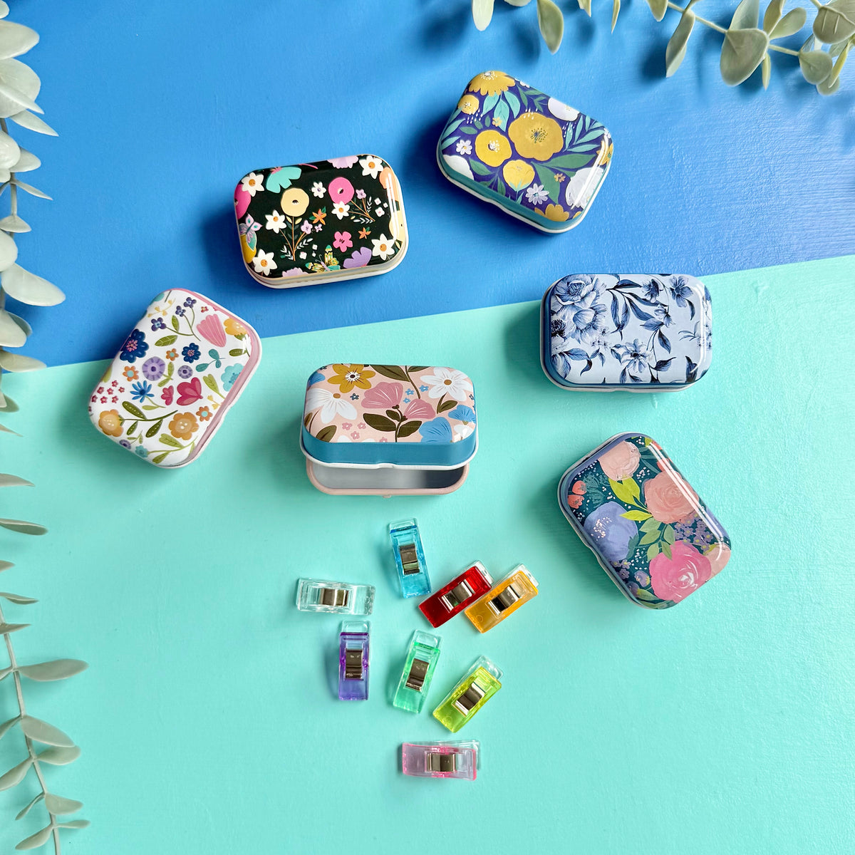 Floral Craft Clip Tin – 8 Multi-Use Clips for Sewing & Paper Crafts