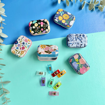 Floral Craft Clip Tin – 8 Multi-Use Clips for Sewing & Paper Crafts