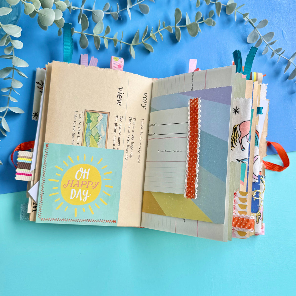 Handmade Junk Journal Unicorn, Rainbow Whimsical Cover