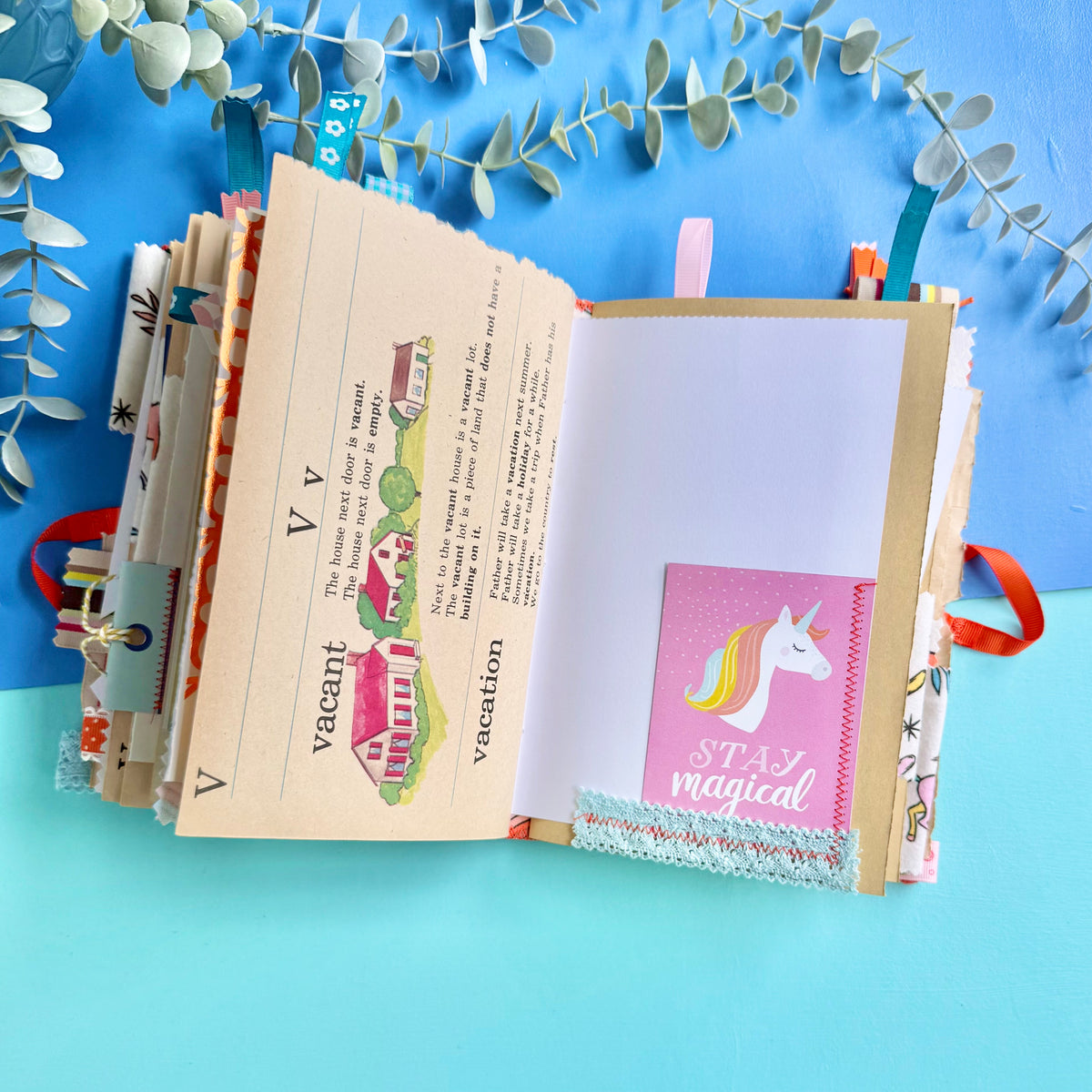 Handmade Junk Journal Unicorn, Rainbow Whimsical Cover