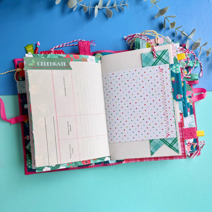 Handmade Christmas Journal - Liberty Tumbling Baubles Fabric Cover