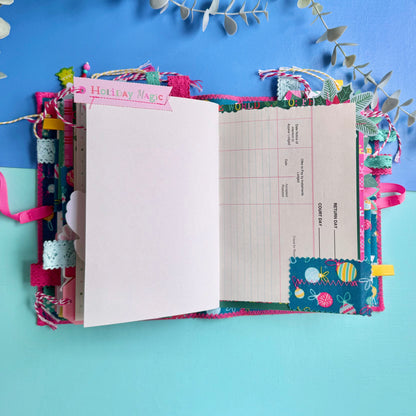 Handmade Christmas Journal - Liberty Tumbling Baubles Fabric Cover