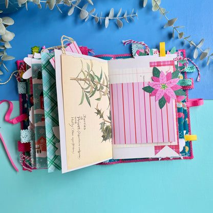Handmade Christmas Journal - Liberty Tumbling Baubles Fabric Cover