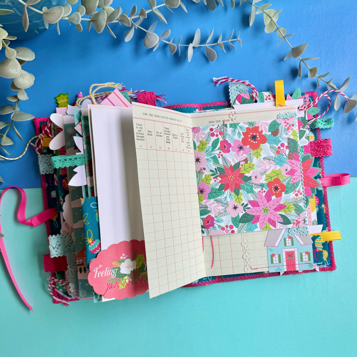 Handmade Christmas Journal - Liberty Tumbling Baubles Fabric Cover