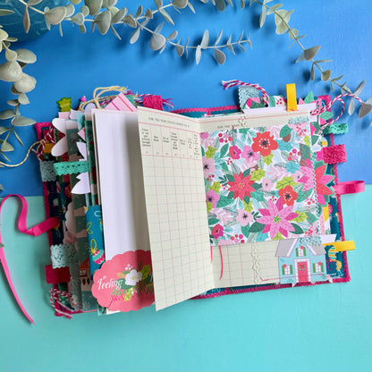 Handmade Christmas Journal - Liberty Tumbling Baubles Fabric Cover