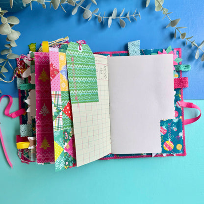 Handmade Christmas Journal - Liberty Tumbling Baubles Fabric Cover