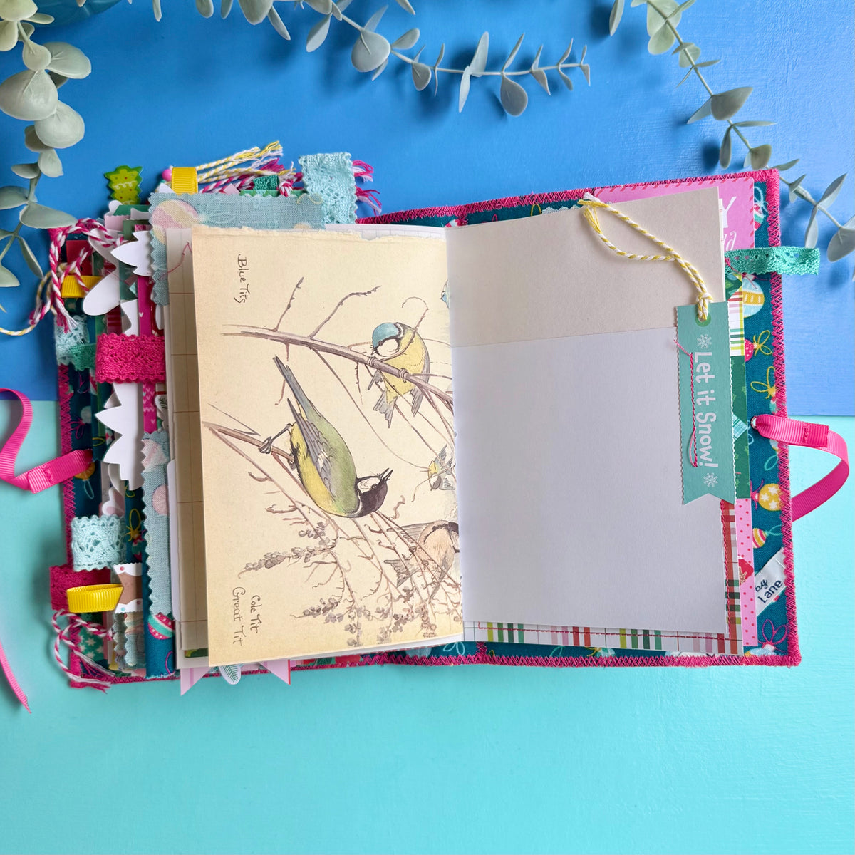 Handmade Christmas Journal - Liberty Tumbling Baubles Fabric Cover