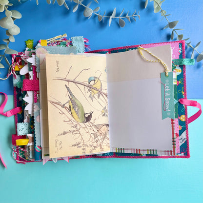 Handmade Christmas Journal - Liberty Tumbling Baubles Fabric Cover