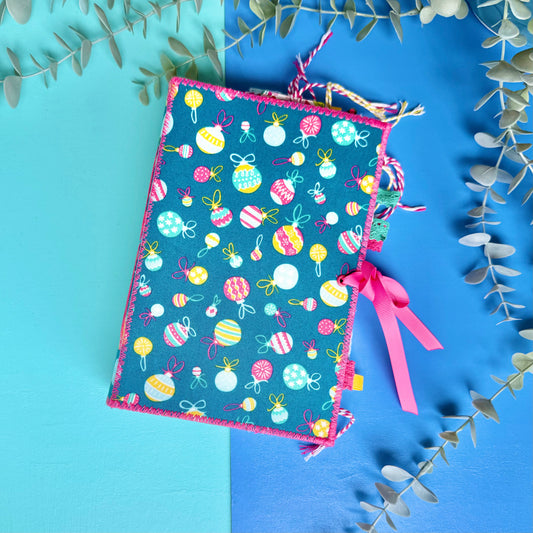 Handmade Christmas Journal - Liberty Tumbling Baubles Fabric Cover