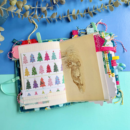 Handmade Christmas Journal - Liberty Tumbling Baubles Fabric Cover